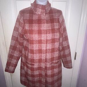 Old Navy Red and White Plaid Pea Coat